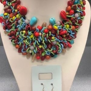 Statement Glass Handmade Beaded Neck and Ear set